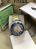 Buy Shop Fossil Grant Sport Automatic Skeleton Blue Dial Two Tone Steel Strap Watch for Men - ME3141 USA Online
