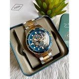 Buy Shop Fossil Grant Sport Automatic Skeleton Blue Dial Two Tone Steel Strap Watch for Men - ME3141 USA Online