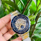Buy Shop Fossil Grant Sport Automatic Skeleton Blue Dial Two Tone Steel Strap Watch for Men - ME3141 USA Online