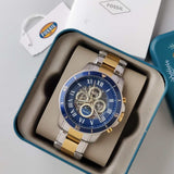 Buy Shop Fossil Grant Sport Automatic Skeleton Blue Dial Two Tone Steel Strap Watch for Men - ME3141 USA Online
