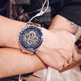 Buy Shop Fossil Grant Sport Automatic Skeleton Blue Dial Two Tone Steel Strap Watch for Men - ME3141 USA Online