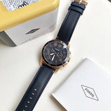 Buy Shop Fossil Grant Sport Chronograph Blue Dial Blue Leather Strap Watch for Men - FS5237 USA Online