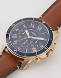 Buy Shop Fossil Grant Sport Chronograph Blue Dial Brown Leather Strap Watch for Men - FS5268 USA Online