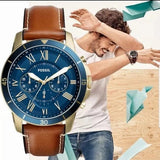 Buy Shop Fossil Grant Sport Chronograph Blue Dial Brown Leather Strap Watch for Men - FS5268 USA Online