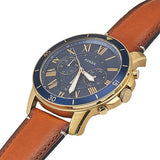 Buy Shop Fossil Grant Sport Chronograph Blue Dial Brown Leather Strap Watch for Men - FS5268 USA Online