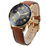 Buy Shop Fossil Grant Sport Chronograph Blue Dial Brown Leather Strap Watch for Men - FS5268 USA Online