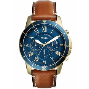 Buy Shop Fossil Grant Sport Chronograph Blue Dial Brown Leather Strap Watch for Men - FS5268 USA Online