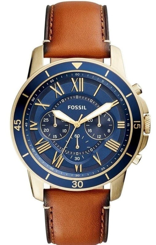 Buy Shop Fossil Grant Sport Chronograph Blue Dial Brown Leather Strap Watch for Men - FS5268 USA Online