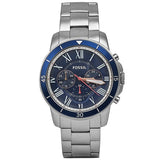 Buy Shop Fossil Grant Sport Chronograph Blue Dial Silver Steel Strap Watch for Men - FS5238 USA Online