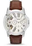 Buy Shop Fossil Grant Twist Multi-Function White Dial Brown Leather Strap Watch for Men - ME1144 USA Online