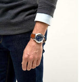 Buy Shop Fossil Grant Twist Multifunction Blue Dial Brown Leather Strap Watch for Men - ME1161 USA Online