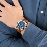 Buy Shop Fossil Grant Twist Multifunction Blue Dial Brown Leather Strap Watch for Men - ME1161 USA Online