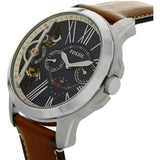 Buy Shop Fossil Grant Twist Multifunction Blue Dial Brown Leather Strap Watch for Men - ME1161 USA Online