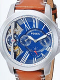 Buy Shop Fossil Grant Twist Multifunction Blue Dial Brown Leather Strap Watch for Men - ME1161 USA Online