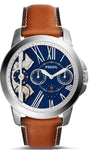 Buy Shop Fossil Grant Twist Multifunction Blue Dial Brown Leather Strap Watch for Men - ME1161 USA Online