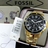 Buy Shop Fossil Inscription Automatic Black Dial Gold Steel Strap Watch for Men - FS5267 USA Online