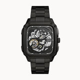 Buy Shop Fossil Inscription Automatic Skeleton Black Dial Black Steel Strap Watch for Men - BQ2574 USA Online