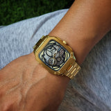Buy Shop Fossil Inscription Automatic Skeleton Black Dial Gold Steel Strap Watch for Men - BQ2573 USA Online