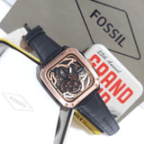 Buy Shop Fossil Inscription Automatic Skeleton Rose Gold Dial Black Leather Strap Watch for Men - BQ2572 USA Online