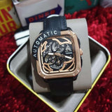 Buy Shop Fossil Inscription Automatic Skeleton Rose Gold Dial Black Leather Strap Watch for Men - BQ2572 USA Online