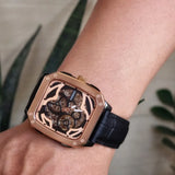 Buy Shop Fossil Inscription Automatic Skeleton Rose Gold Dial Black Leather Strap Watch for Men - BQ2572 USA Online