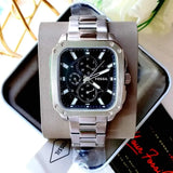Buy Shop Fossil Inscription Multifunction Black Dial Silver Steel Strap Watch for Men - BQ2655 USA Online