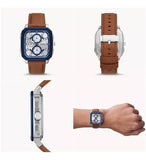 Buy Shop Fossil Inscription Multifunction Silver Dial Brown Leather Strap Watch for Men - BQ2658 USA Online
