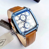 Buy Shop Fossil Inscription Multifunction Silver Dial Brown Leather Strap Watch for Men - BQ2658 USA Online