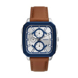 Buy Shop Fossil Inscription Multifunction Silver Dial Brown Leather Strap Watch for Men - BQ2658 USA Online