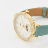 Buy Shop Fossil Jacqueline Analog Moonphase Mother of Pearl White Dial Green Leather Strap Watch for Women - ES5168 USA Online