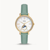 Buy Shop Fossil Jacqueline Analog Moonphase Mother of Pearl White Dial Green Leather Strap Watch for Women - ES5168 USA Online