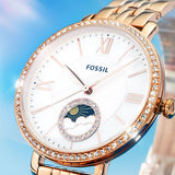 Buy Shop Fossil Jacqueline Analog Moonphase Mother of Pearl White Dial Rose Gold Steel Strap Watch for Women - ES5165 USA Online