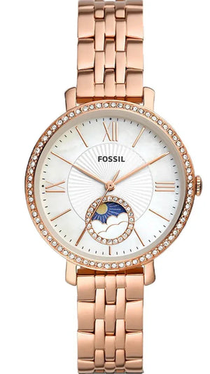 Buy Shop Fossil Jacqueline Analog Moonphase Mother of Pearl White Dial Rose Gold Steel Strap Watch for Women - ES5165 USA Online