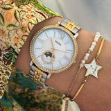 Buy Shop Fossil Jacqueline Analog Moonphase Mother of Pearl White Dial Two Tone Steel Strap Watch for Women - ES5166 USA Online