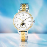 Buy Shop Fossil Jacqueline Analog Moonphase Mother of Pearl White Dial Two Tone Steel Strap Watch for Women - ES5166 USA Online