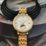 Buy Shop Fossil Jacqueline Moonphase Mother of Pearl Dial Gold Steel Strap Watch for Women - ES5167 USA Online