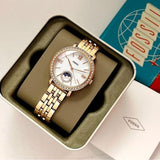 Buy Shop Fossil Jacqueline Moonphase Mother of Pearl Dial Gold Steel Strap Watch for Women - ES5167 USA Online