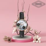 Buy Shop Fossil Jacqueline Mother of Pearl Dial Black Leather Strap Watch for Women - ES4535 USA Online
