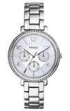 Buy Shop Fossil Jacqueline Multi-Function Mother of Pearl Dial Silver Steel Strap Watch for Women - ES3755 USA Online