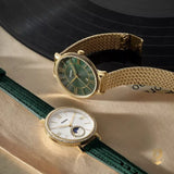 Buy Shop Fossil Jacqueline Multifunction Moonphase Mother of Pearl White Dial Green Leather Strap Watch for Women - ES5244 USA Online