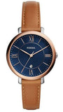 Buy Shop Fossil Jacqueline Three Hand Date Luggage Blue Dial Brown Leather Strap Watch for Women - ES4274 USA Online