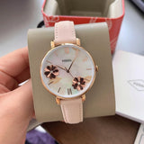 Buy Shop Fossil Jacqueline Three Hand Mother of Pearl Dial Pink Leather Strap Watch for Women - ES4671 USA Online