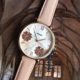 Buy Shop Fossil Jacqueline Three Hand Mother of Pearl Dial Pink Leather Strap Watch for Women - ES4671 USA Online
