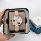 Buy Shop Fossil Jacqueline Three Hand Mother of Pearl Dial Pink Leather Strap Watch for Women - ES4671 USA Online