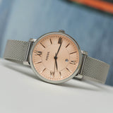 Buy Shop Fossil Jacqueline Three Hand Pink Dial Silver Mesh Strap Watch for Women - ES5089 USA Online