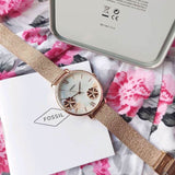 Fossil Jacqueline Three-Hand White Dial Rose Gold Mesh Bracelet Watch for Women - ES4534