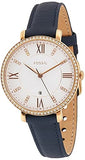 Buy Shop Fossil Jacqueline White Dial Blue Leather Strap Watch for Women - ES4291 USA Online