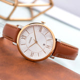 Buy Shop Fossil Jacqueline White Dial Brown Leather Strap Watch for Women - ES3842 USA Online