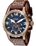 Buy Shop Fossil Nate Chronograph Blue Dial Brown Leather Strap Watch for Men - JR1505 USA Online