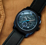 Buy Shop Fossil Machine Chronograph Black Dial Black Leather Strap Watch for Men - FS5361 USA Online
